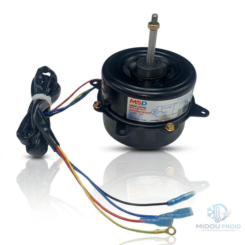 MOTEUR VENTILO CLIM EXTERIEUR 45W–3FIL ROTATION DROITS AXE 5CM